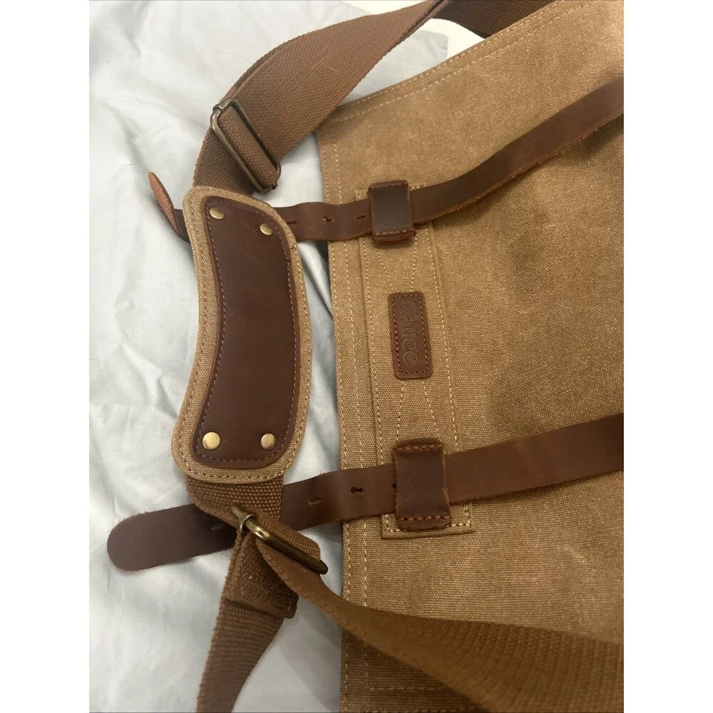 Kattee Leather Canvas Camera Bag Messenger Shoulder Bag Khaki